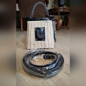 Brand New Loulu Tan and Black Woven Women's Mini Bag